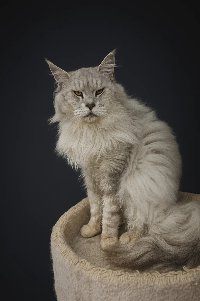 Black Silver Tabby Maine Coon in a black background - Majestic Maine Coon Cats Georgia