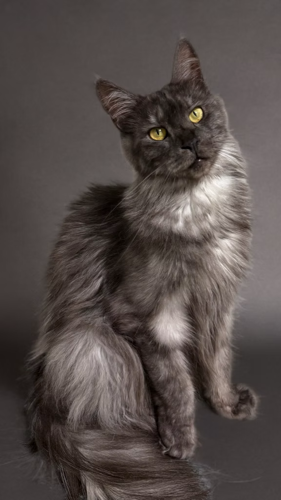 Honey Bee - Black smoke Maine Coon female with a dark gray Blackground