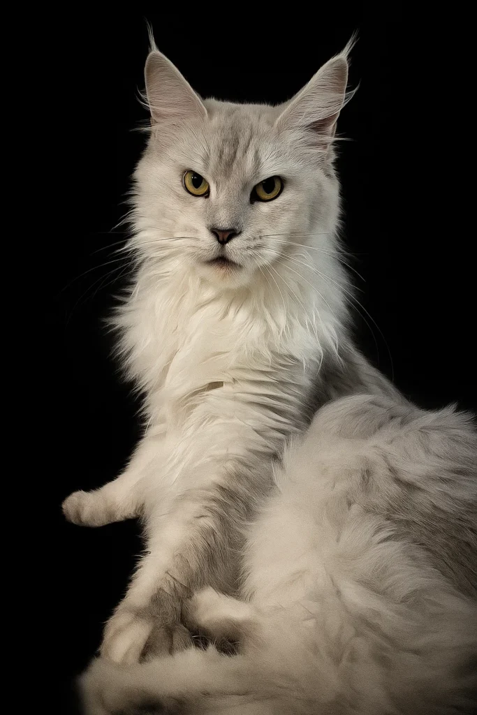 Zoyka - Shaded blue silver Maine Coon Female with a black Blackground