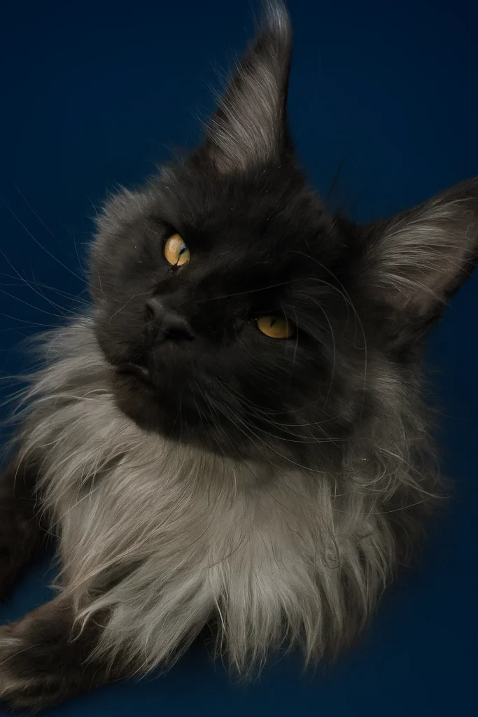 Ferrari - Black smoke Maine Coon male with a blue background