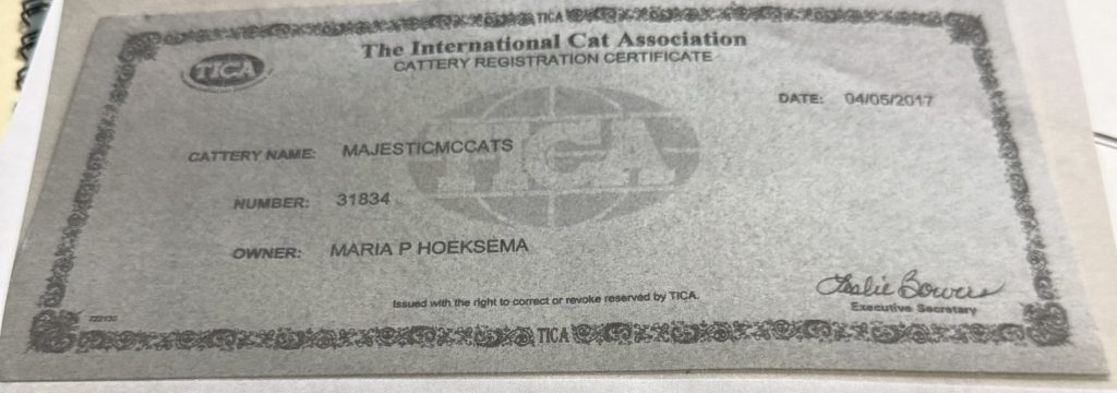 Cattery Registration Certificate