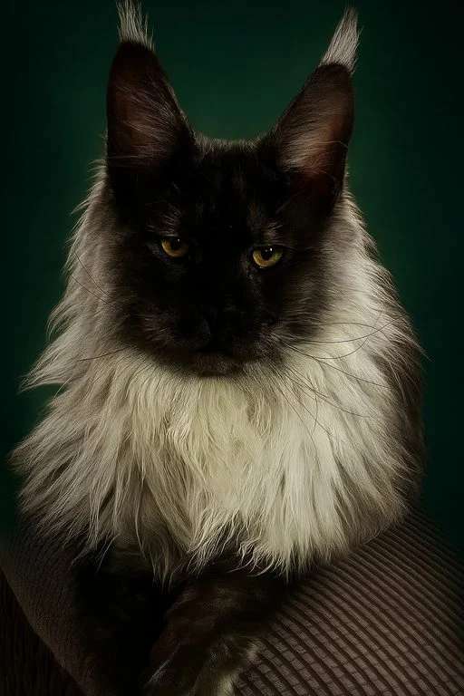 Qrosby - Black smoke Maine Coon male looking at the camera