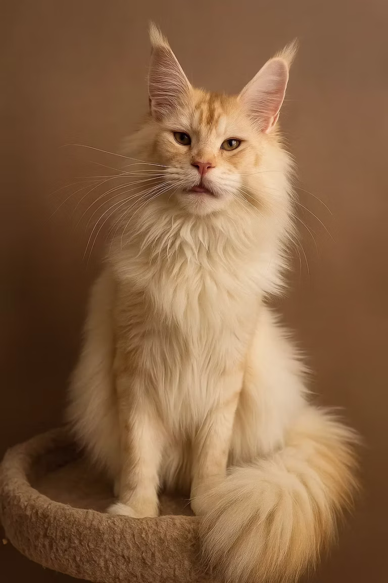 Red shaded silver Maine Coon female with majestic ears tuffs and fur coat