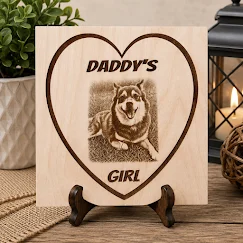 Dog engraving with a heart shape