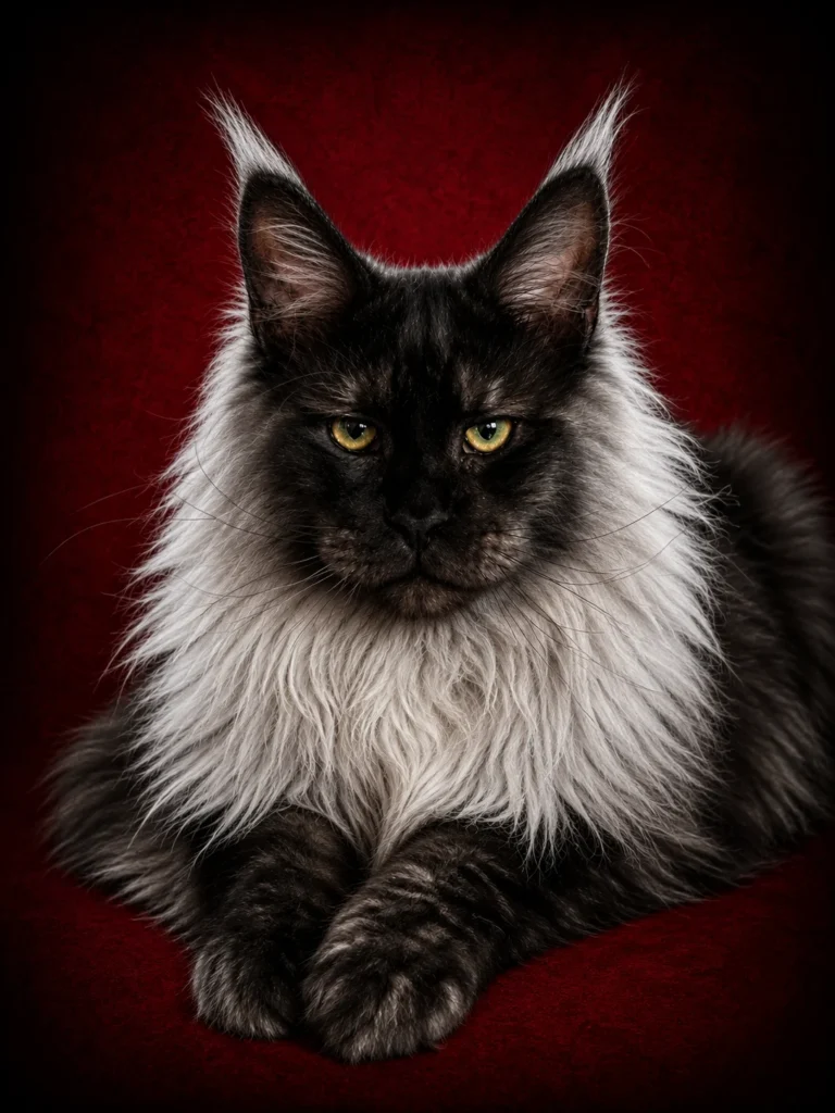 Black smoke Maine Coon male with very powerful face and beautiful mane