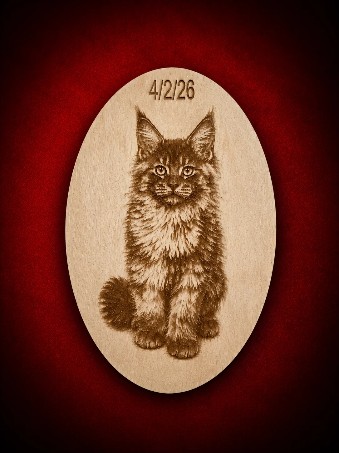 Wood engraving black and white Maine Coon kitten