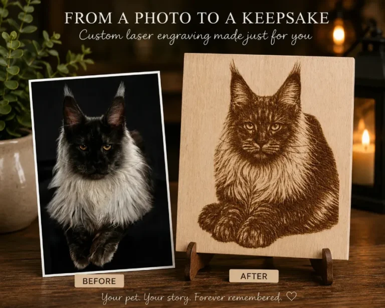 Black smoke Maine Coon adult engraving