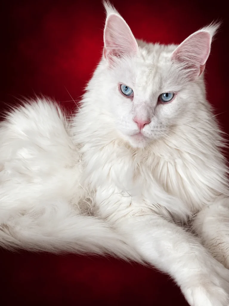 White blue eyes male Maine Coon with a beautiful face